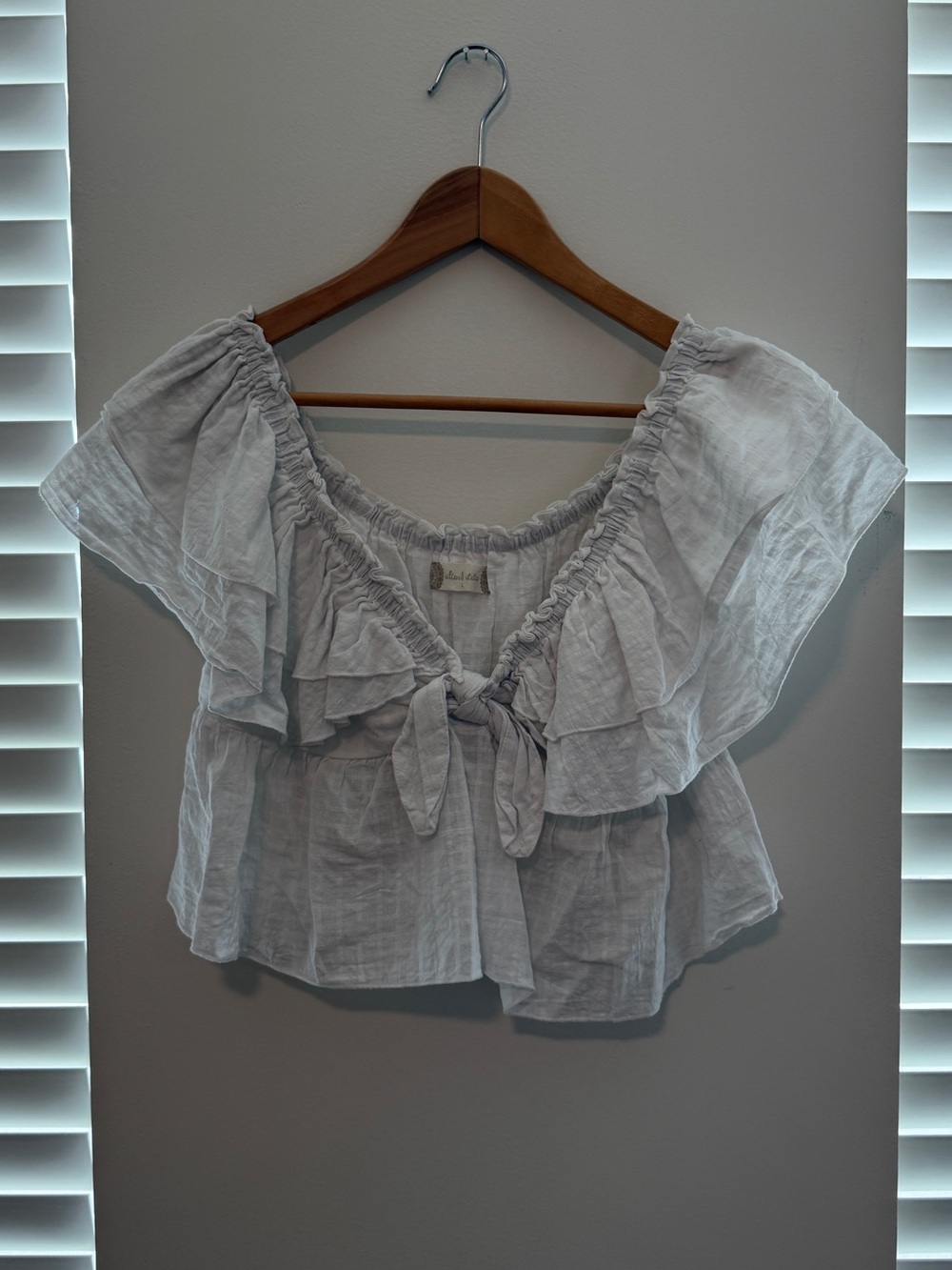 Altar'd State Ivory Ruffle Tie-Front Women's Blouse - Picture 2 of 2